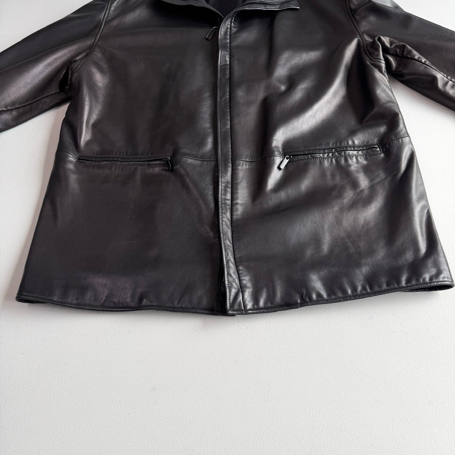 Giorgio Armani (42 /44) Black Glove Soft Lambskin Leather Coat