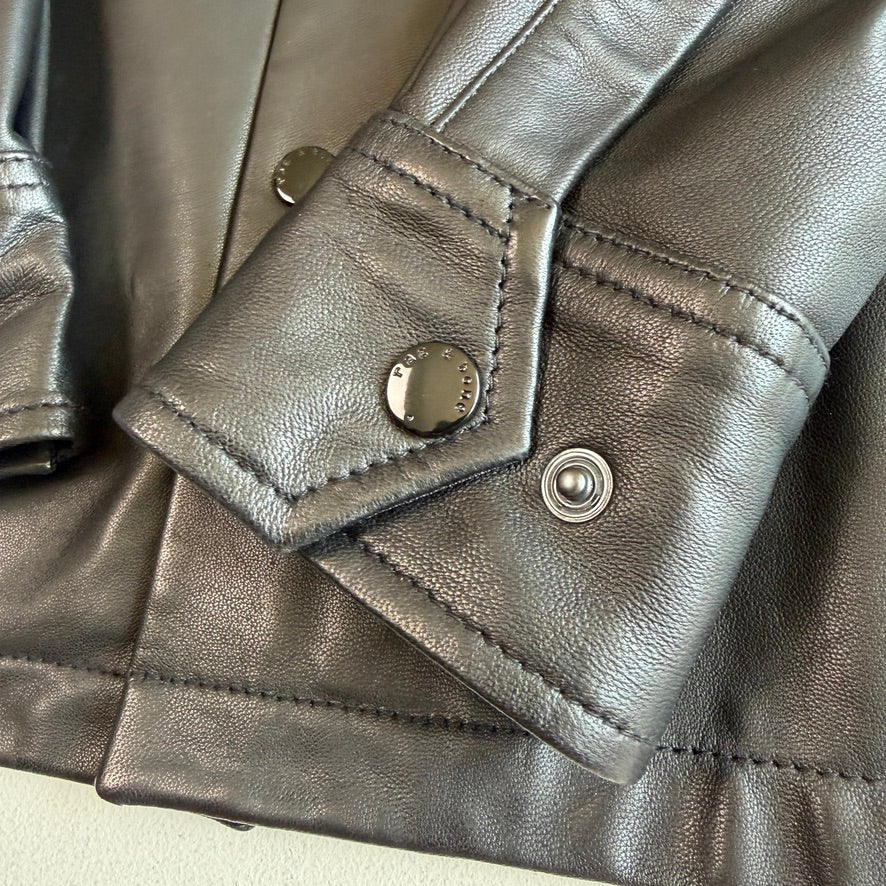 rag & bone (M) Glove-Soft Lamb Leather Snap Black Overshirt Jacket