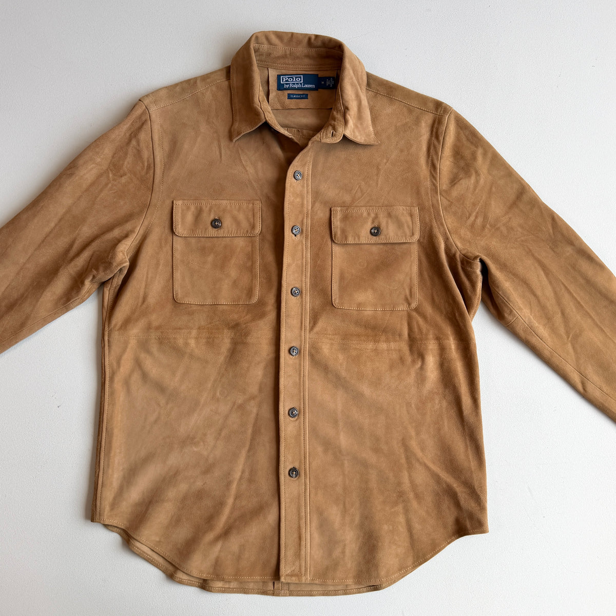 MINT! Polo Ralph Lauren (M Classic Fit) Goat Suede Leather Tan Brown Overshirt