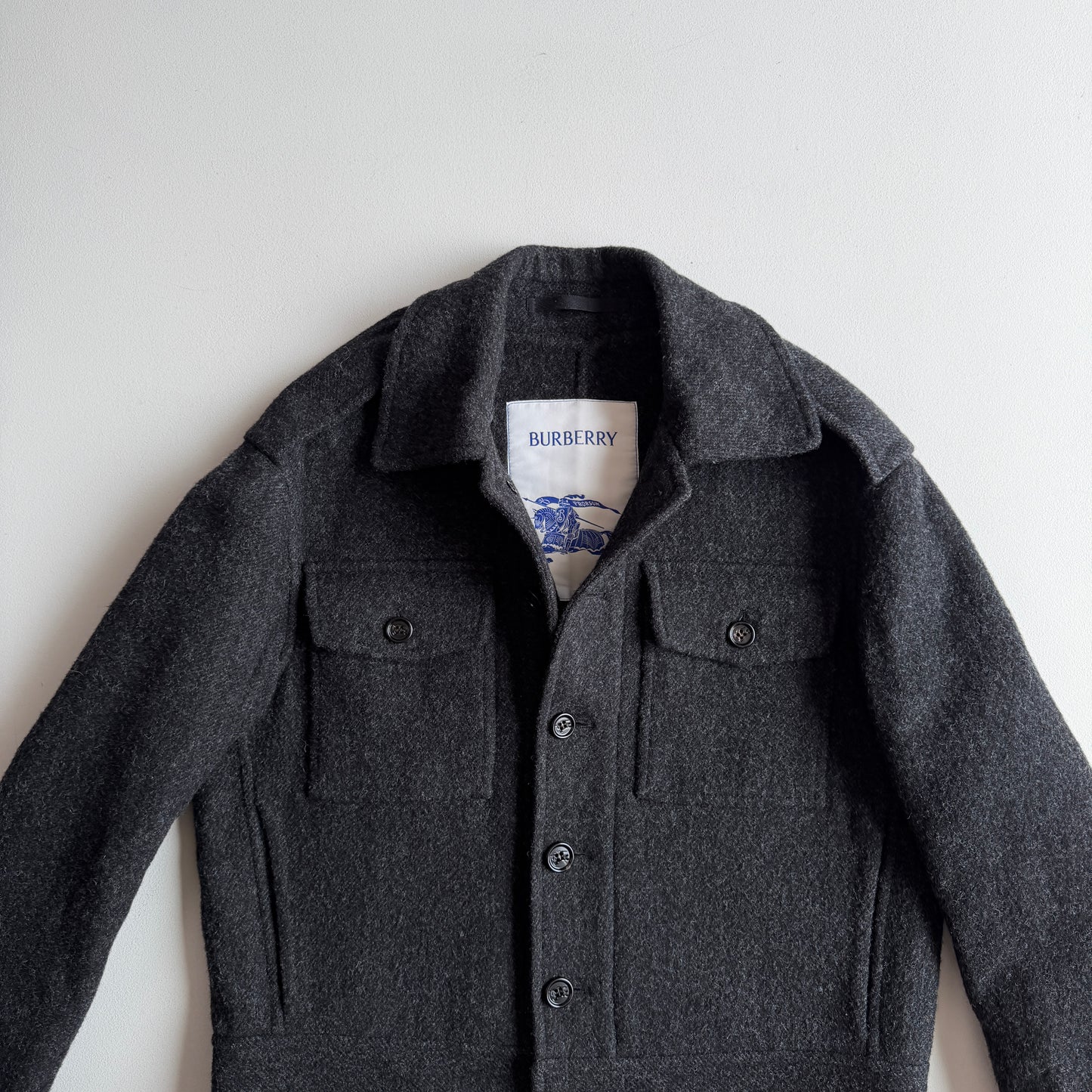 Burberry (48IT) 100% Wool Tweed Charcoal Military Button Jacket