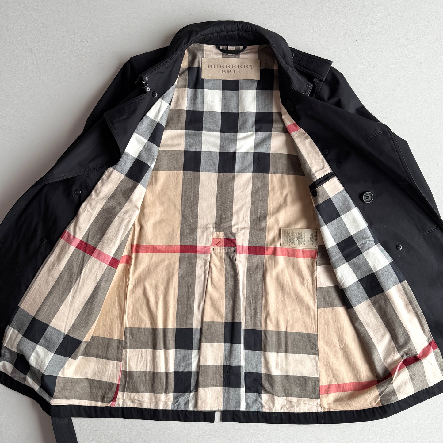 Burberry Brit (XL) 100% Cotton Twill Black Trench Coat