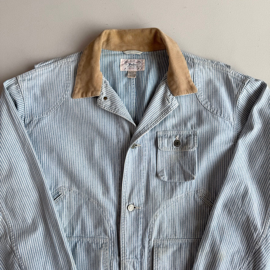VNTG Polo Ralph Lauren (L) Hickory Stripe Field/Work Cotton Coat