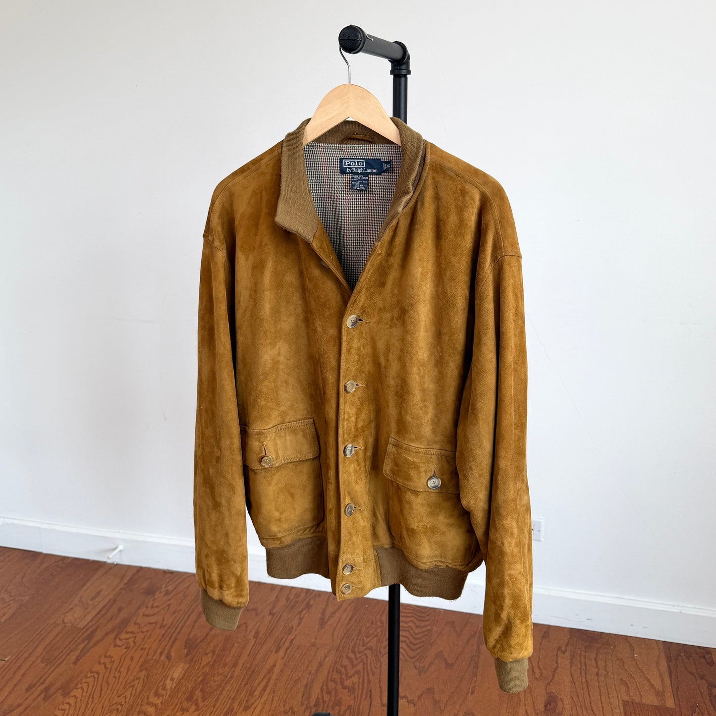 Polo Ralph Lauren (XL) Mustard Brown Suede Leather Button Bomber Jacket