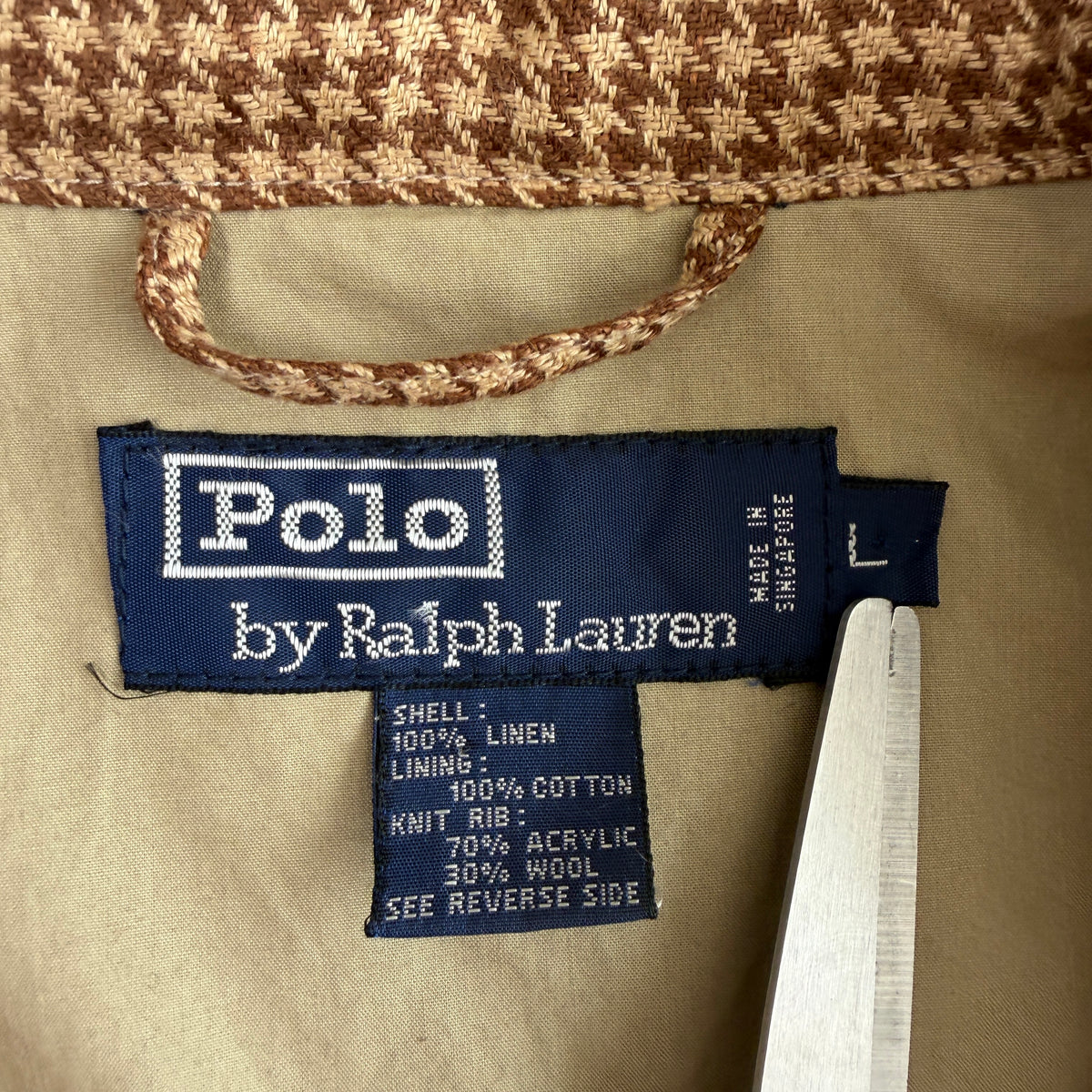 VNTG Polo Ralph Lauren (L) 100% Linen Houndstooth Button Bomber-Style Jacket