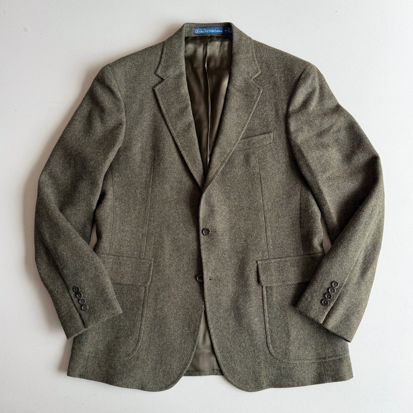 NWOT Polo Ralph Lauren (44L) Olive Green Wool/Cotton Tweed Moon Mill Fabric Sport Coat