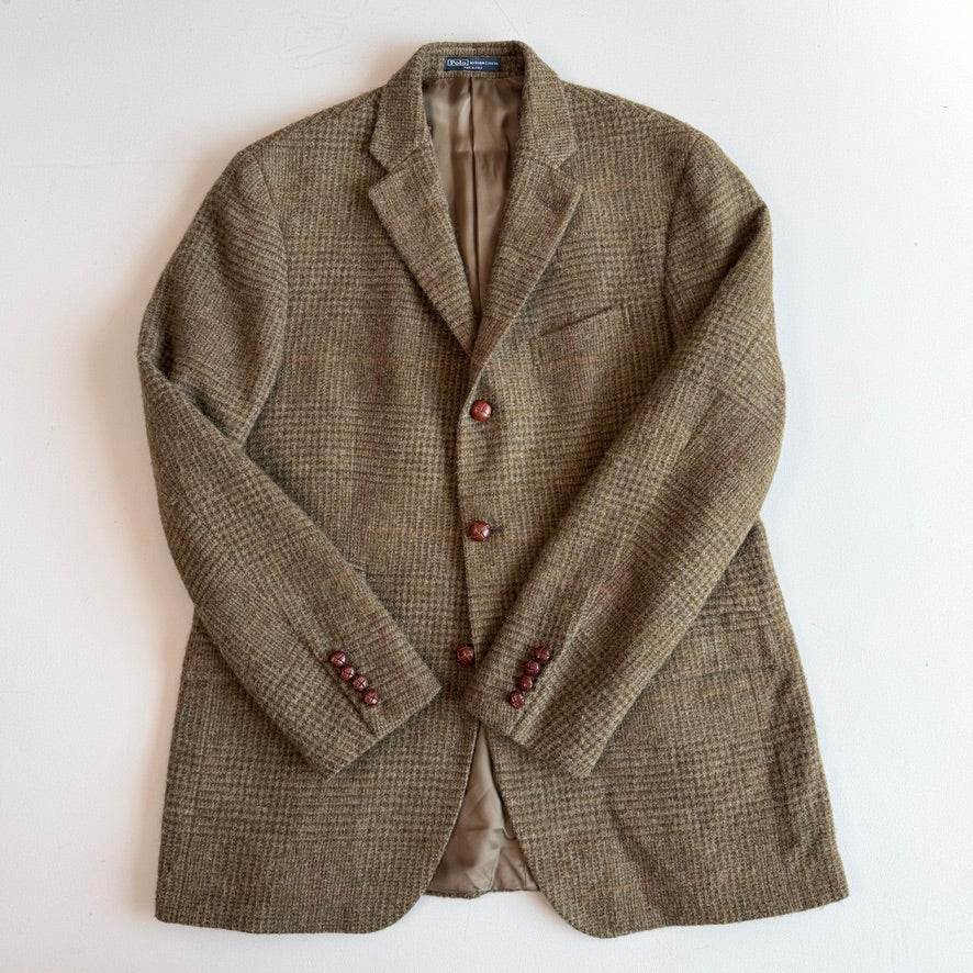 Polo Ralph Lauren (44L) Tweed Wool Olive Red Overcheck Sport Coat