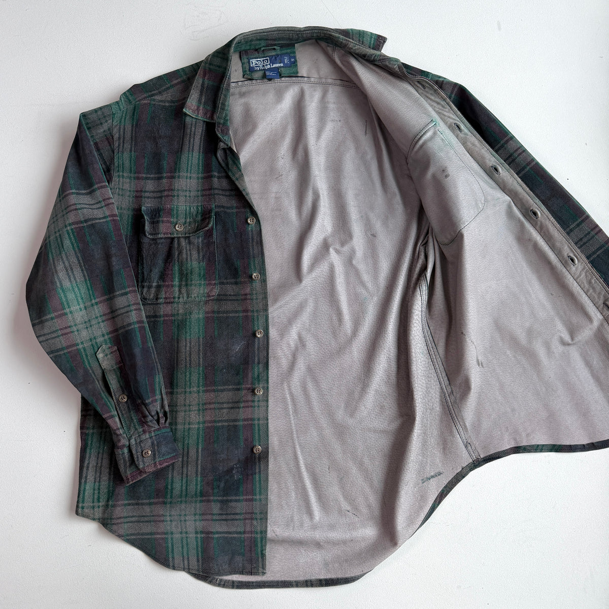 RARE! Polo Ralph Lauren (M) Suede Leather Plaid Tartan Button Front Shirt VNTG