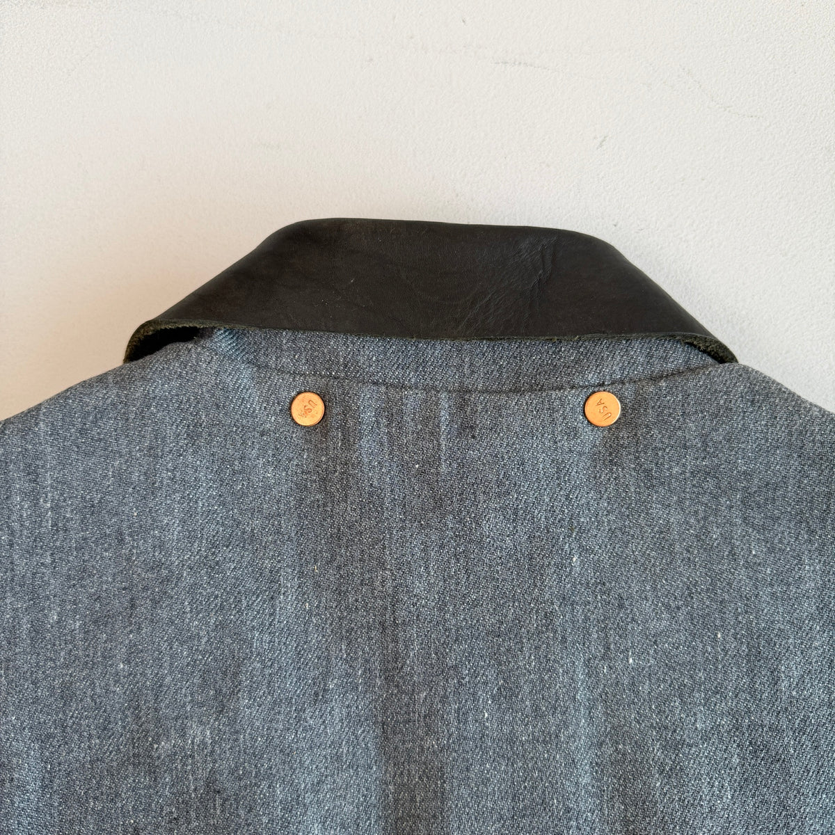 Billy Reid (M) Leather Collar Gray Denim Copper Hardware Field Jacket