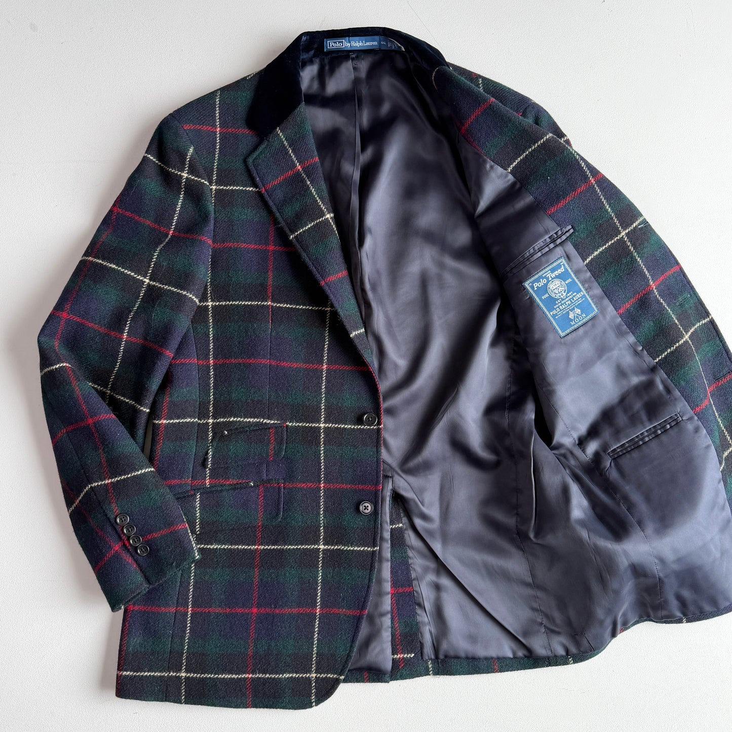 Polo Ralph Lauren (44L) Tartan Velvet Collar Moon Woven Tweed Wool Sport Coat