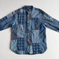 RRL Ralph Lauren (L) Indigo Patchwork Band Collar Button Front Shirt