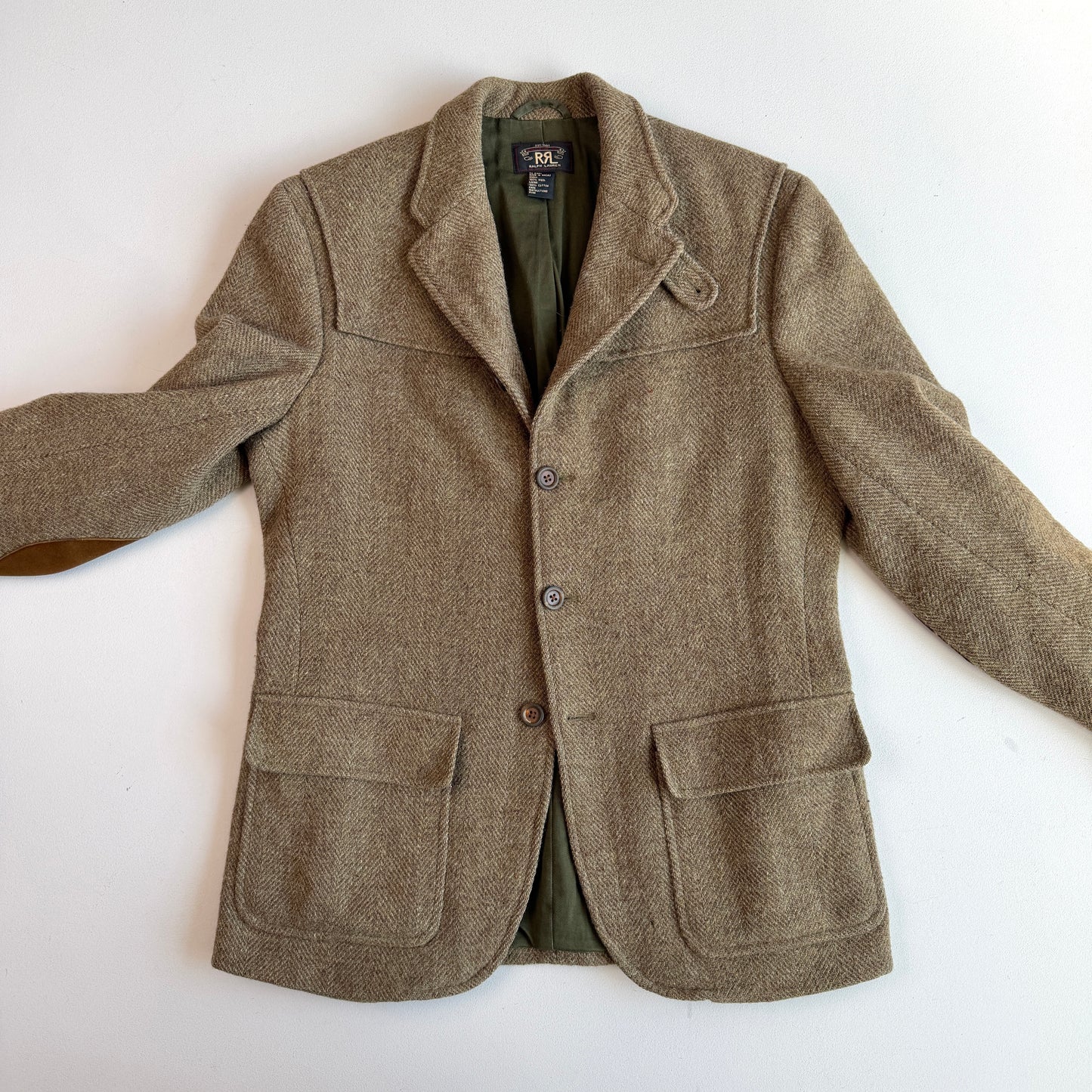 VNTG RRL Ralph Lauren (M) Olive Wool tweed Double Cape Sports Coat