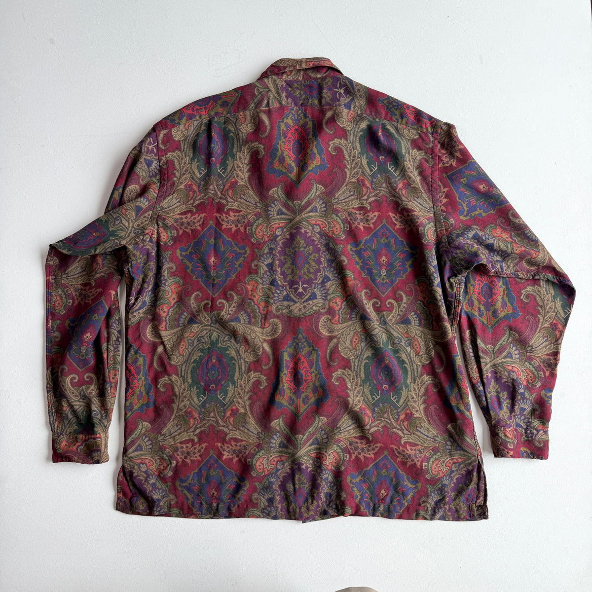 VNTG Polo Ralph Lauren (XL) Wool Paisley Maroon Camp Collar Shirt