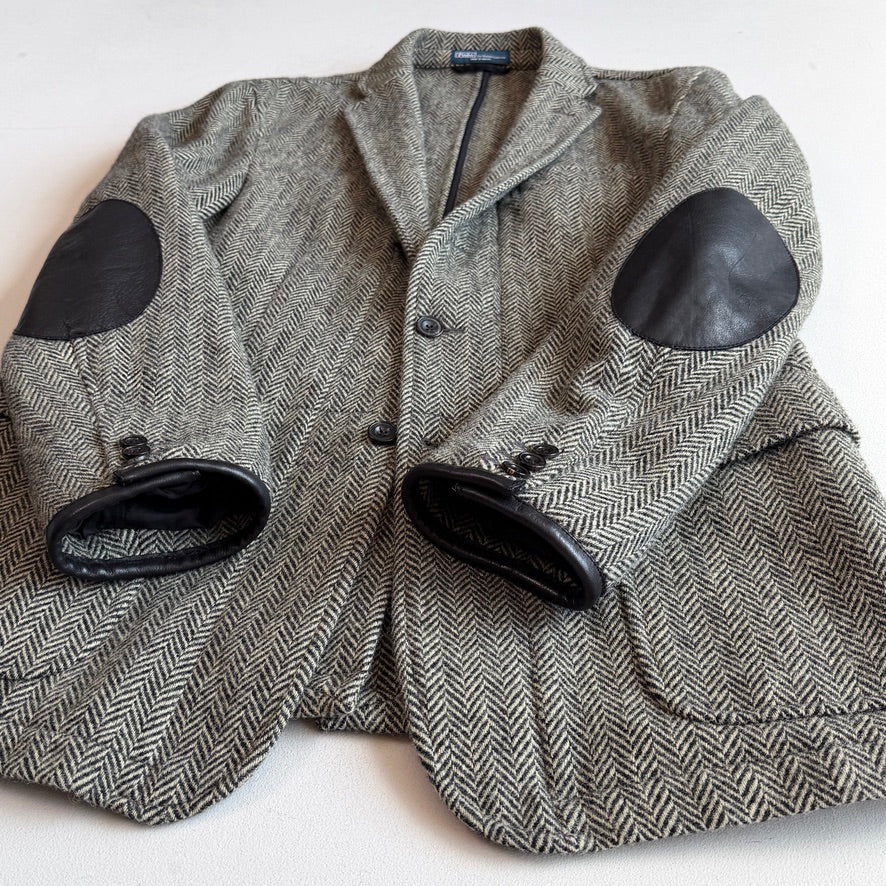 Polo Ralph Lauren (40R) Half-Norfolk Wool Tweed Leather Trim Sport Coat