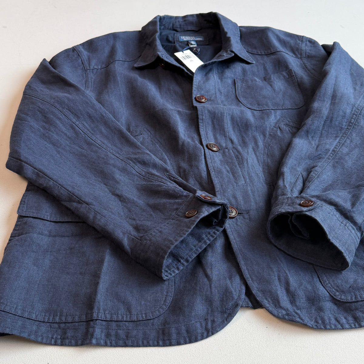 NWT Polo Ralph Lauren (2XL) 100% Linen Navy Blue Herringbone Field Utility Jacket