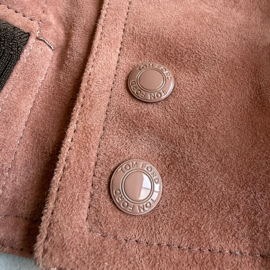 MINT! Tom Ford (50 IT) Blush Clay Calfskin Suede Leather Bomber-Style Jacket