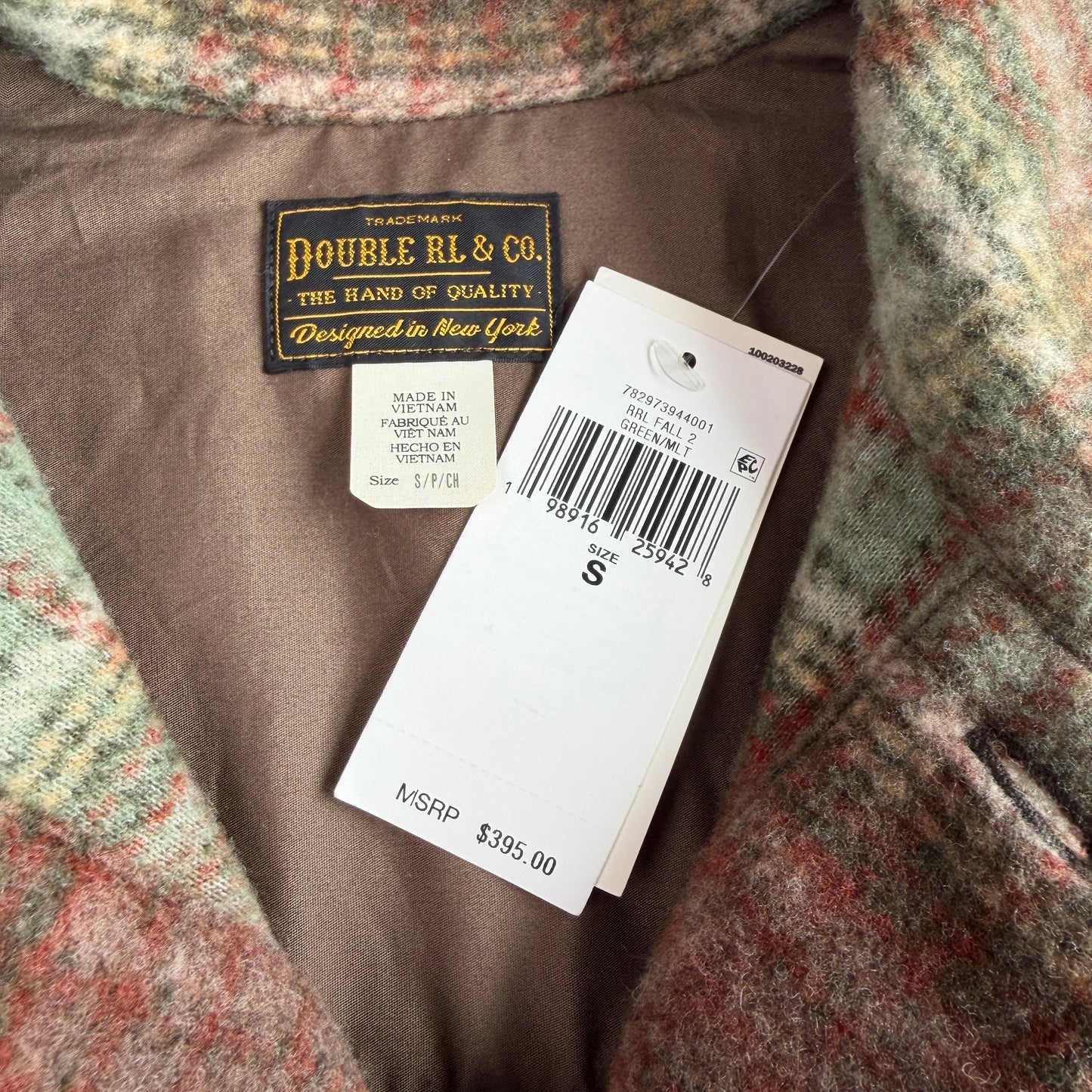 NWT RRL Ralph Lauren (S) Wool Blend Sage/Maroon Plaid Fleece Overshirt