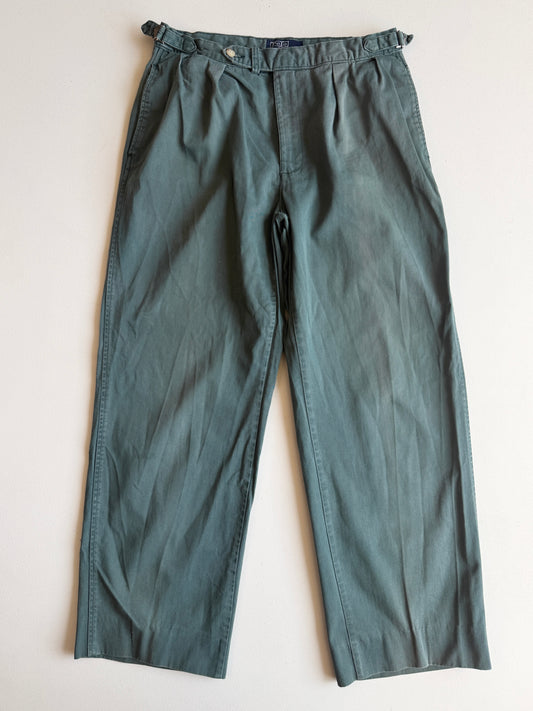 VNTG Polo Ralph Lauren (33x30) Dusty Turquoise Pleated Side Tab Cotton Chinos