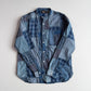 RRL Ralph Lauren (L) Indigo Patchwork Band Collar Button Front Shirt