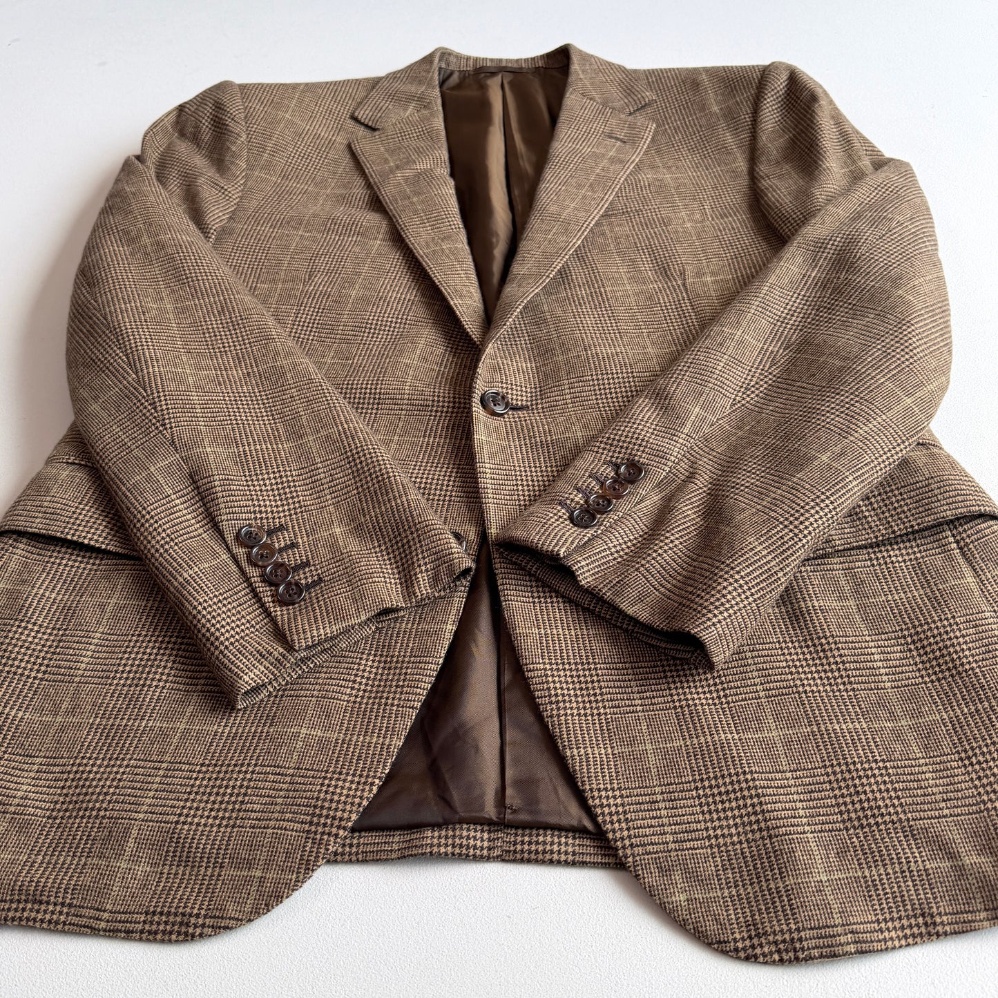 Ralph Lauren Purple Label (40R) Wool Flannel Glen Plaid Brown Sports Coat
