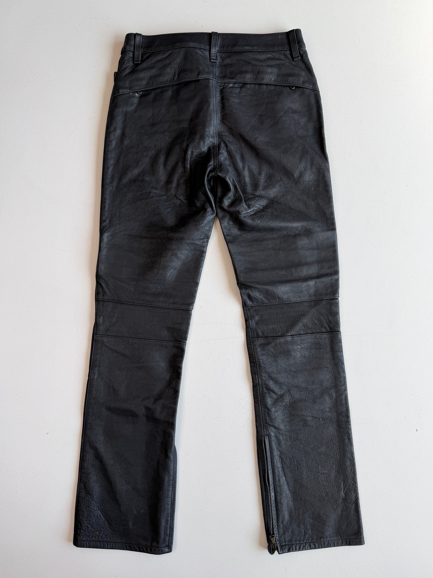Polo Ralph Lauren (30/31 x 32/33) Leather Motorcycle Ribbed Thigh Black Pants
