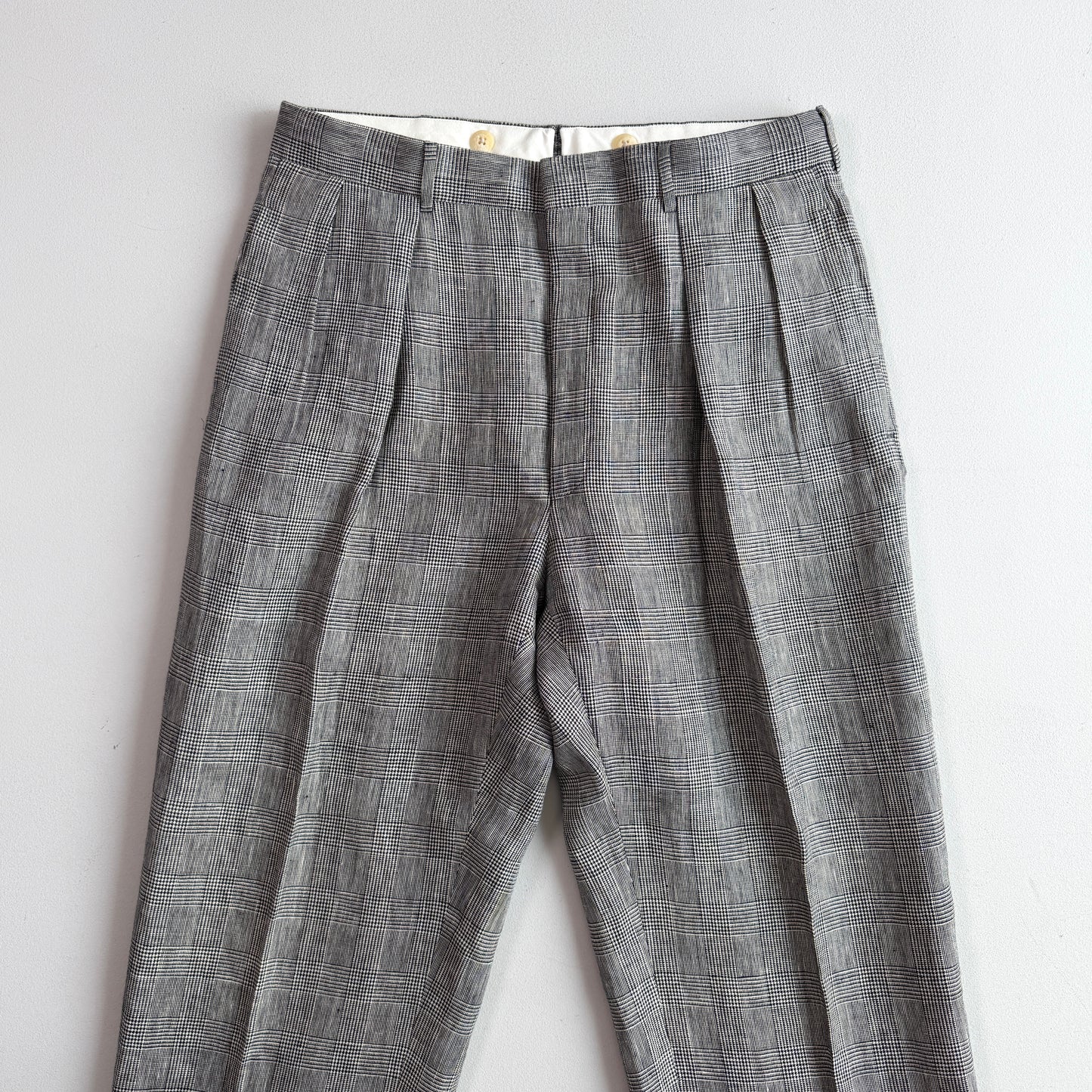 Polo Ralph Lauren (32x32) Gray Flax/Linen Glen Plaid Pleated Pants Trousers