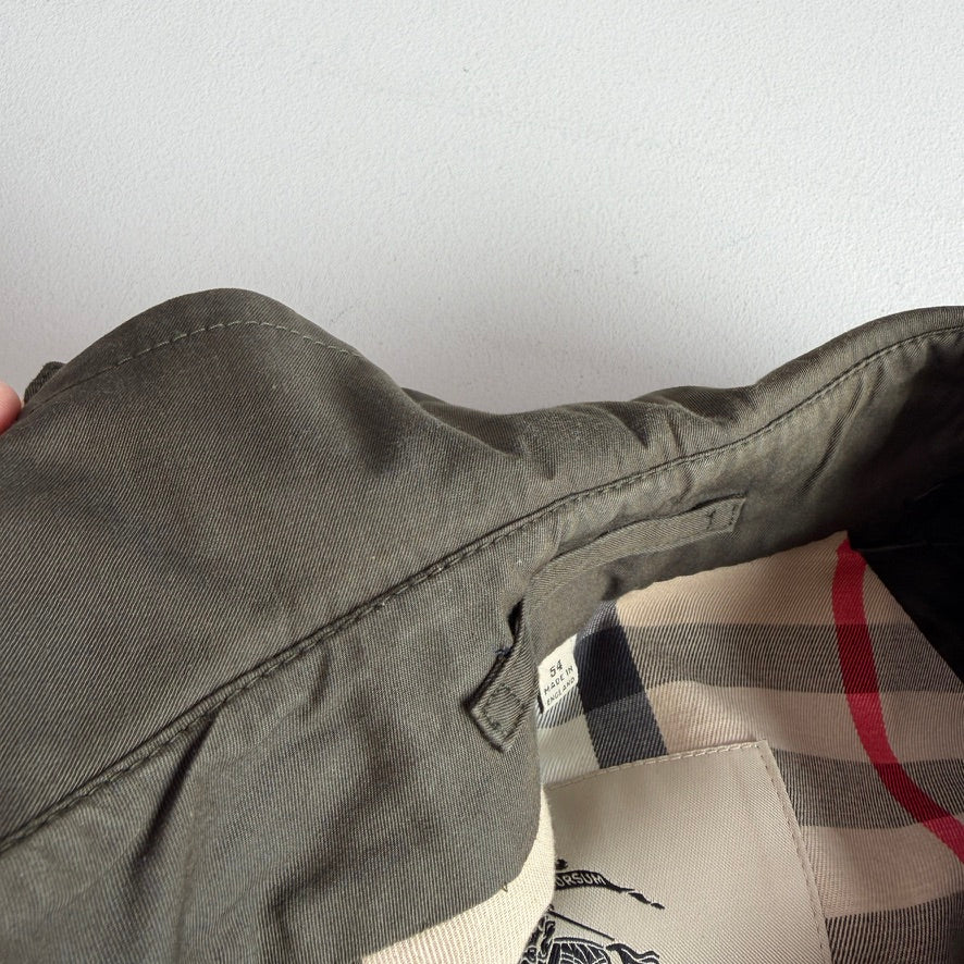Burberry (54 IT) Kensington Gaberdine Cotton Olive Green Mid-Length Trench Coat