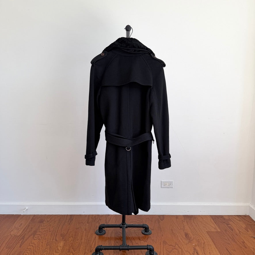 Burberry (50IT) 100% Wool Fleece Collar Double Breast Belted Trench Coat