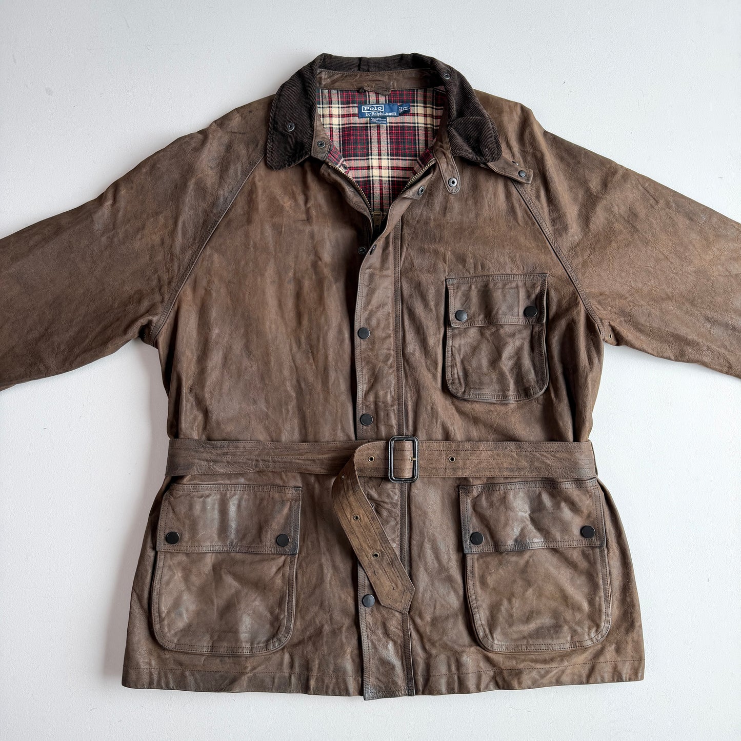 Polo Ralph Lauren (2XL) Leather Raglan Sleeve Belted Cotton Lined Coat