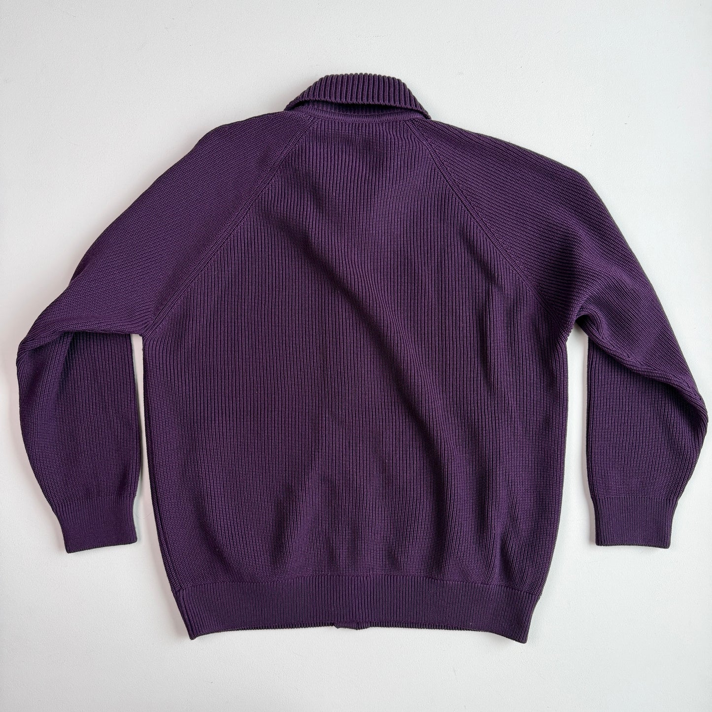 Paul Stuart (XL) Royal Purple Wool Heavy Rib-Knit Zip Sweater Cardigan