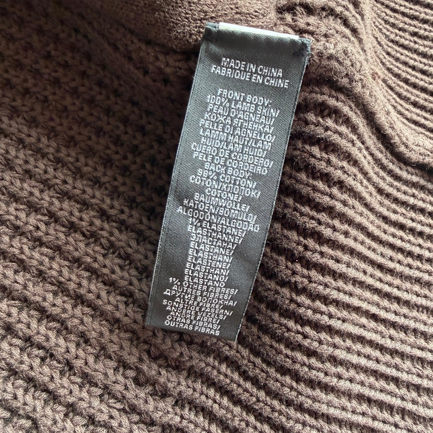 Ralph Lauren Black Label (S) Leather Front Cotton Knit Brown Cardigan Sweater