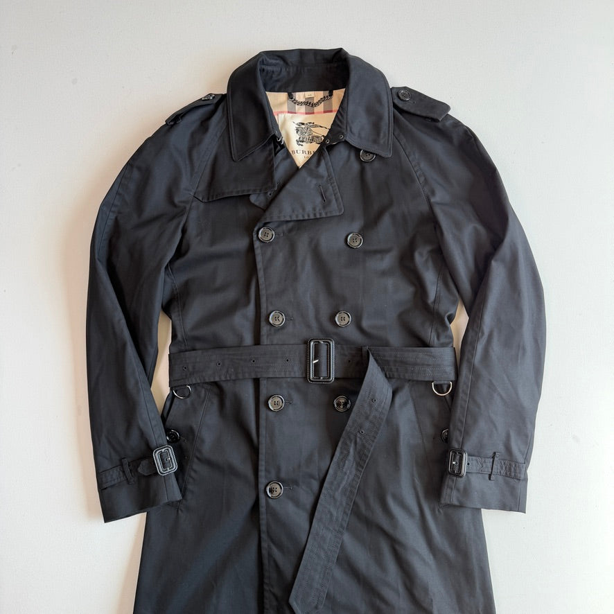 Burberry (54R) Black Poly/Cotton Gabardine Trench Coat