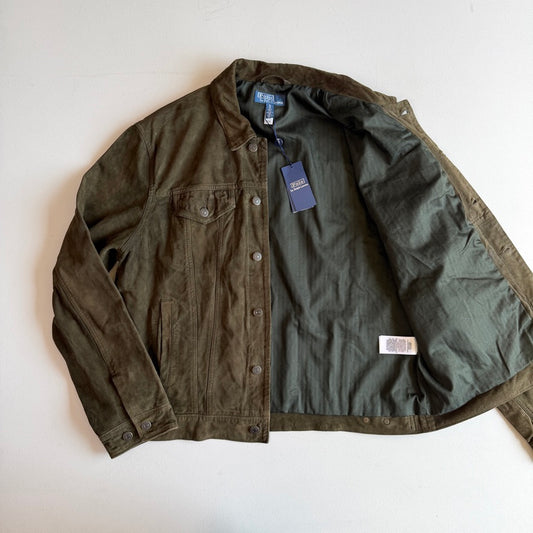 NWT Polo Ralph Lauren (XL) Olive Green Goat Suede Leather Trucker Jacket