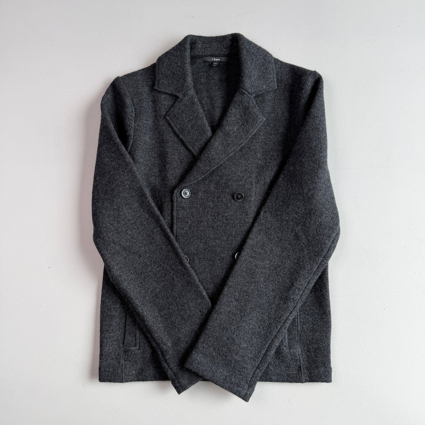 Z Zegna (M) 100% Wool Double Breast Gray Sweater Jacket