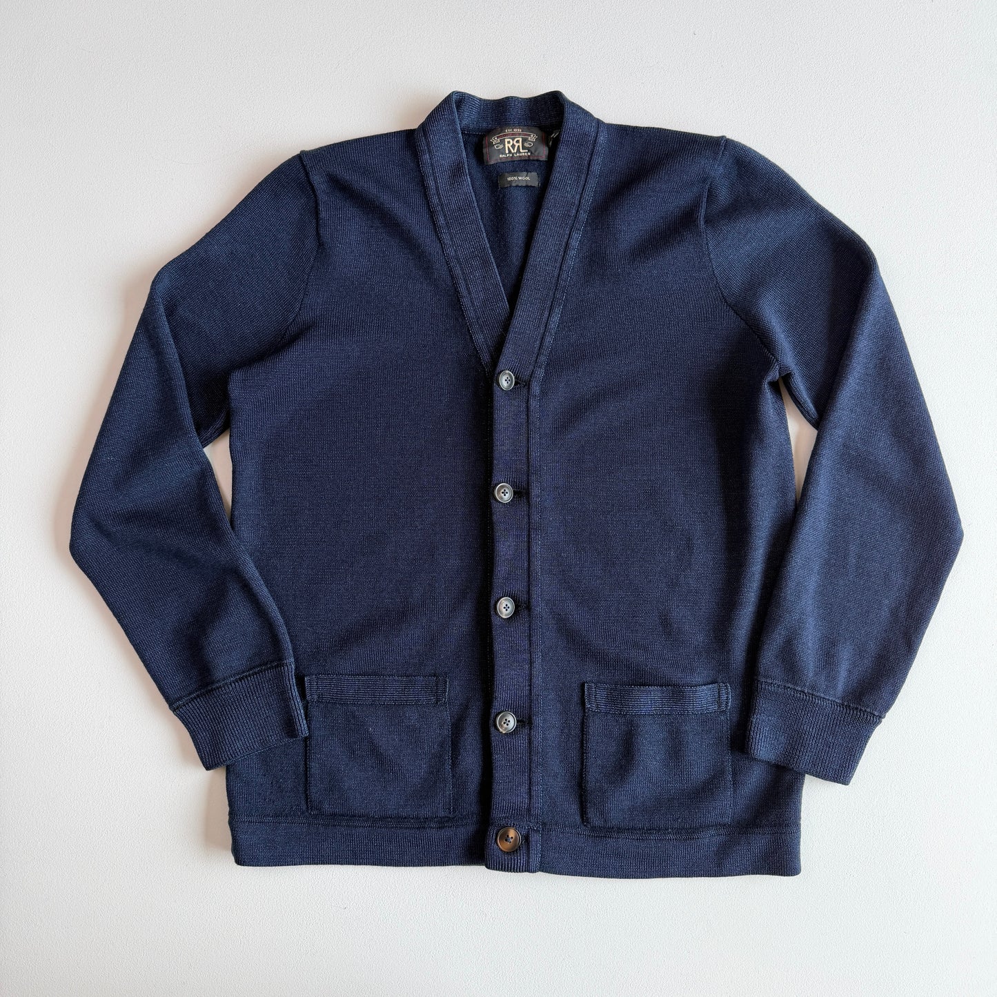RRL Ralph Lauren (M) Indigo-Dyed Blue 100% Wool Cardigan Sweater
