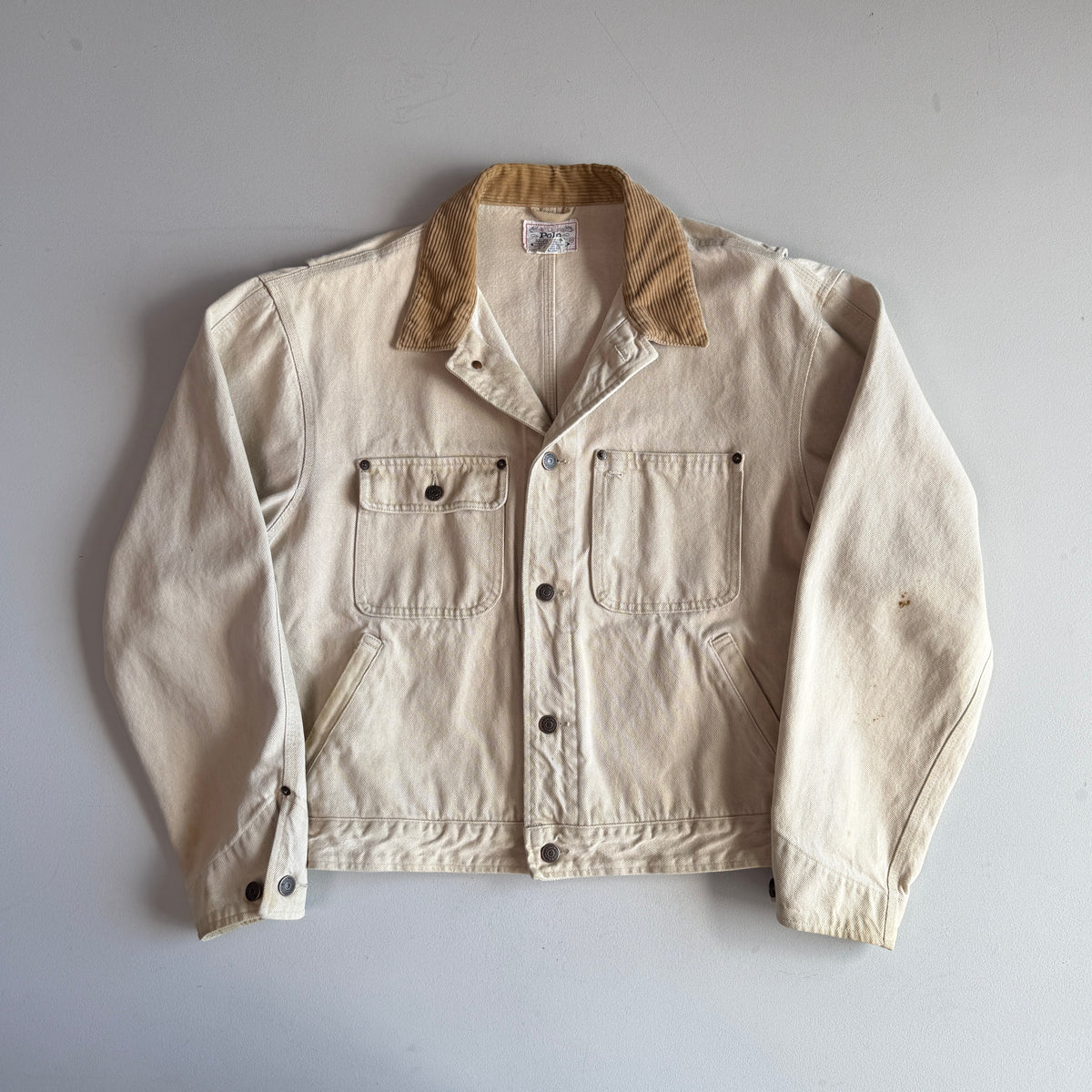 VNTG Polo Ralph Lauren (M) Cream/Beige Denim Cotton Trucker Jacket