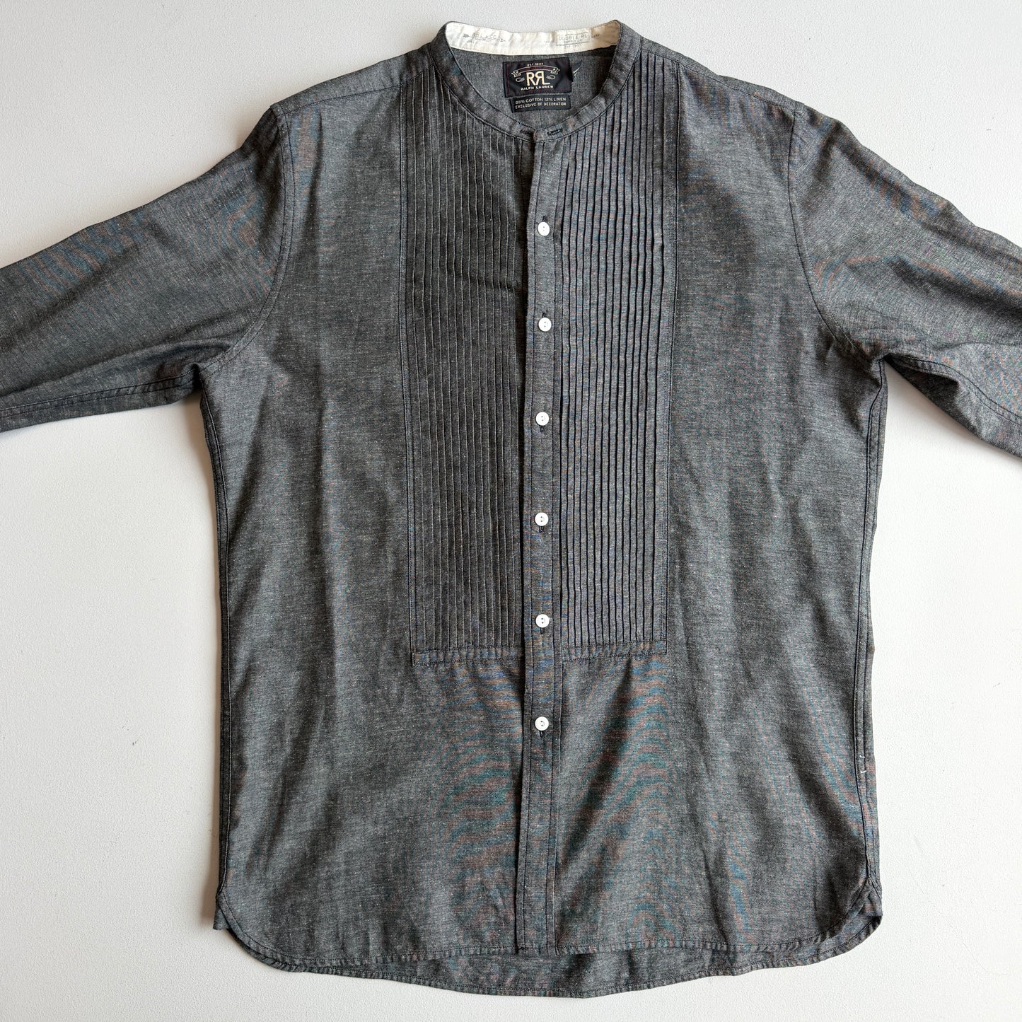 RRL Ralph Lauren (L) Pleated Bib Tuxedo Collar French Cuff Chambray Shirt