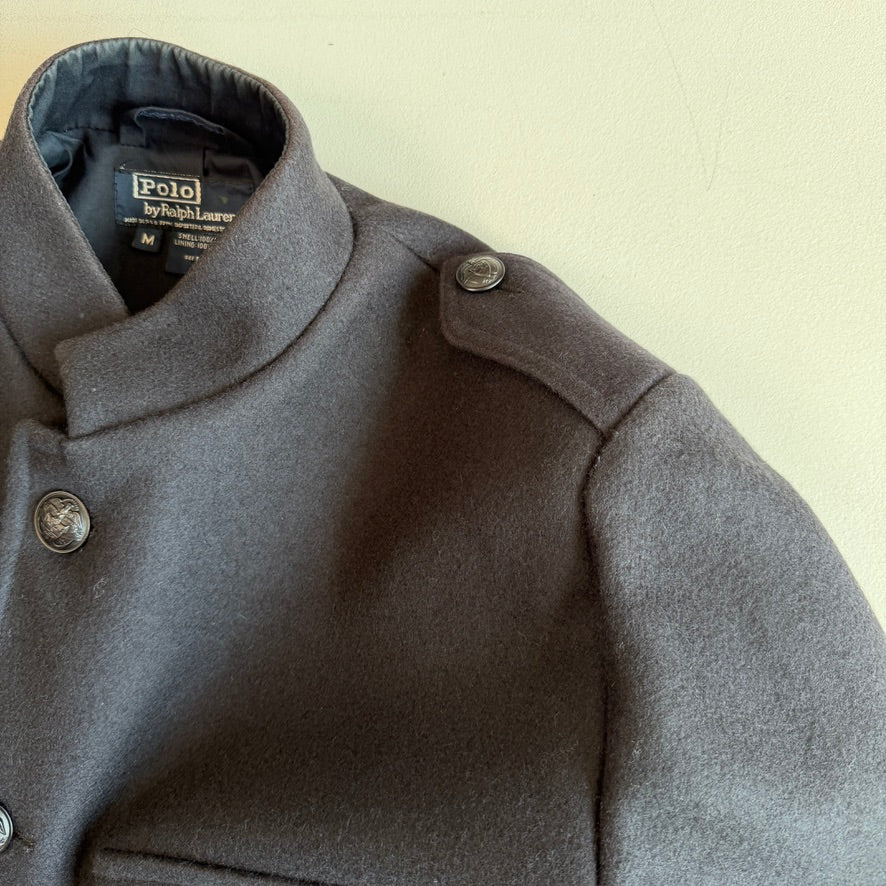 VNTG Polo Ralph Lauren (M) Naval 100% Melton Wool Epaulet Military Jacket