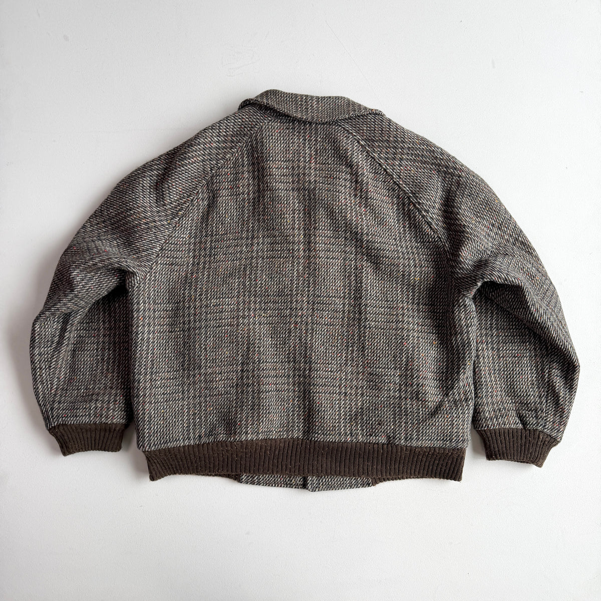 VNTG Burberry (XL) Tweed Melange Wool Raglan Sleeve Bomber Jacket