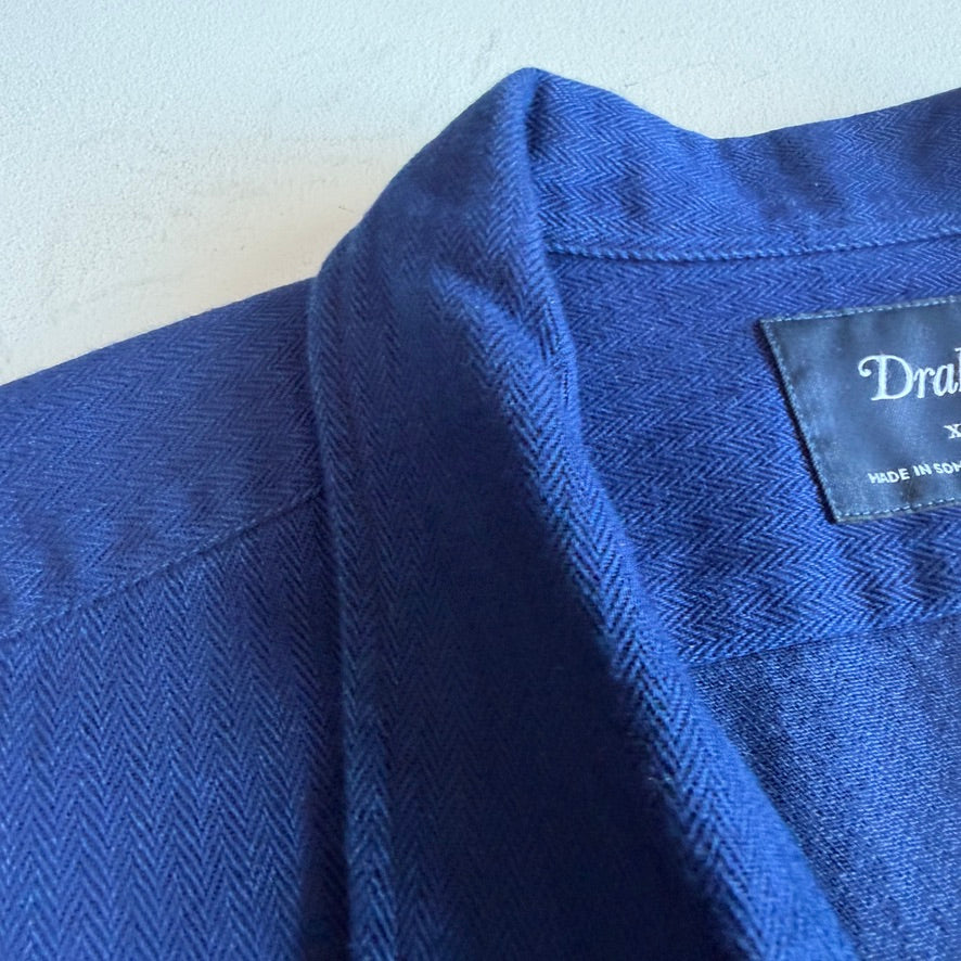 Drake's (XL) Deep Indigo Cotton Herringbone Chore Coat Jacket
