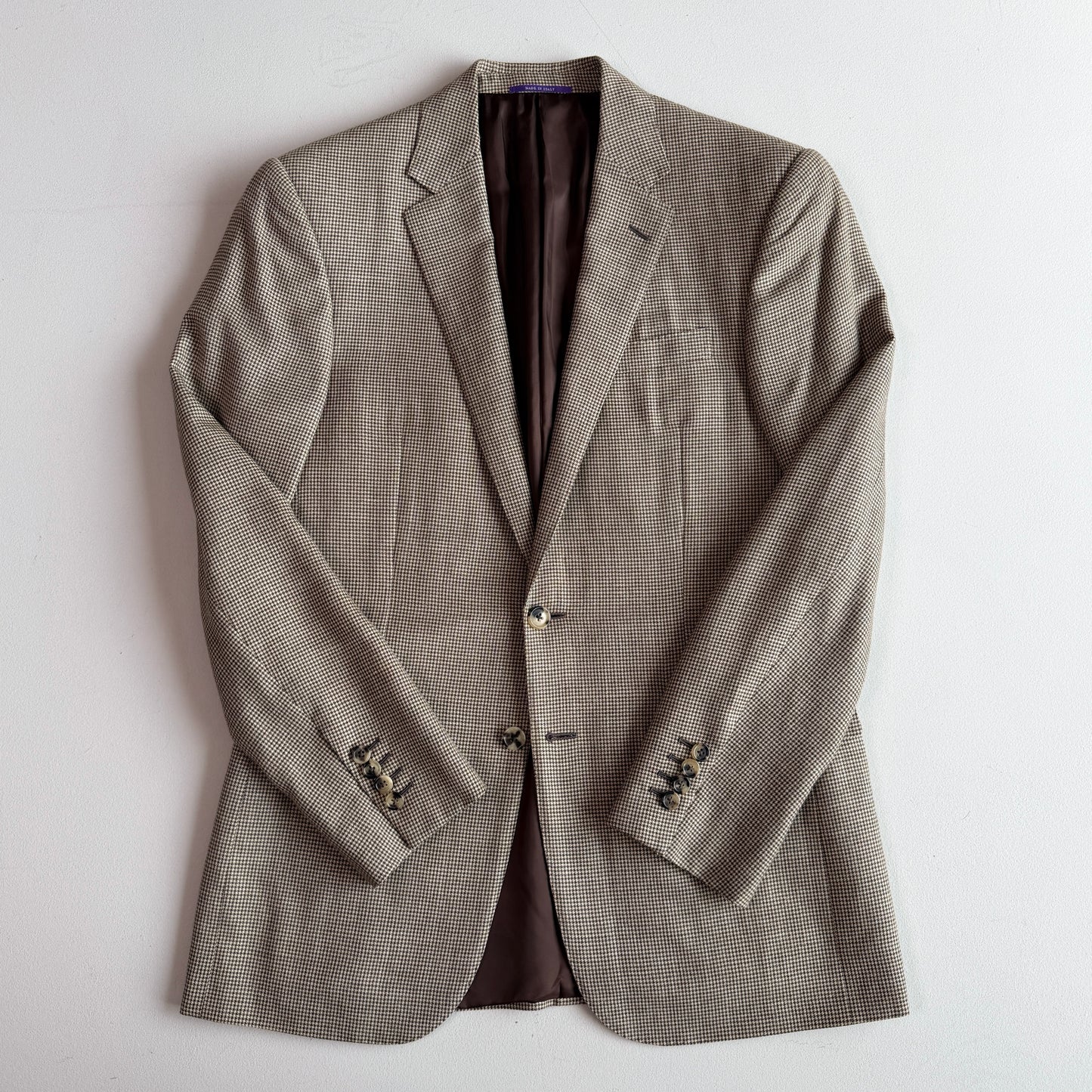 Ralph Lauren Purple Label (38R) Wool/Silk/Linen Beige Houndstooth Sport Coat