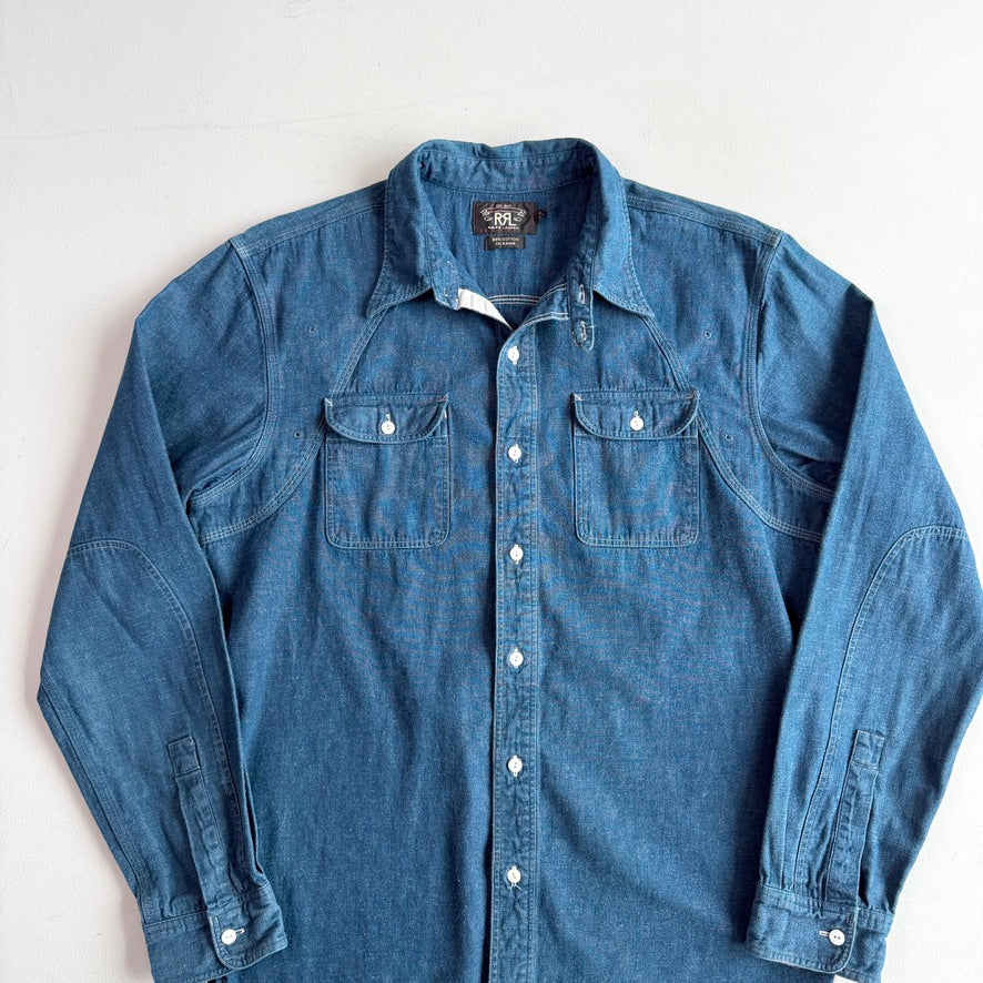 RRL Ralph Lauren (L) Indigo Cotton/Ramie Chambray Scalloped Yoke Work Shirt