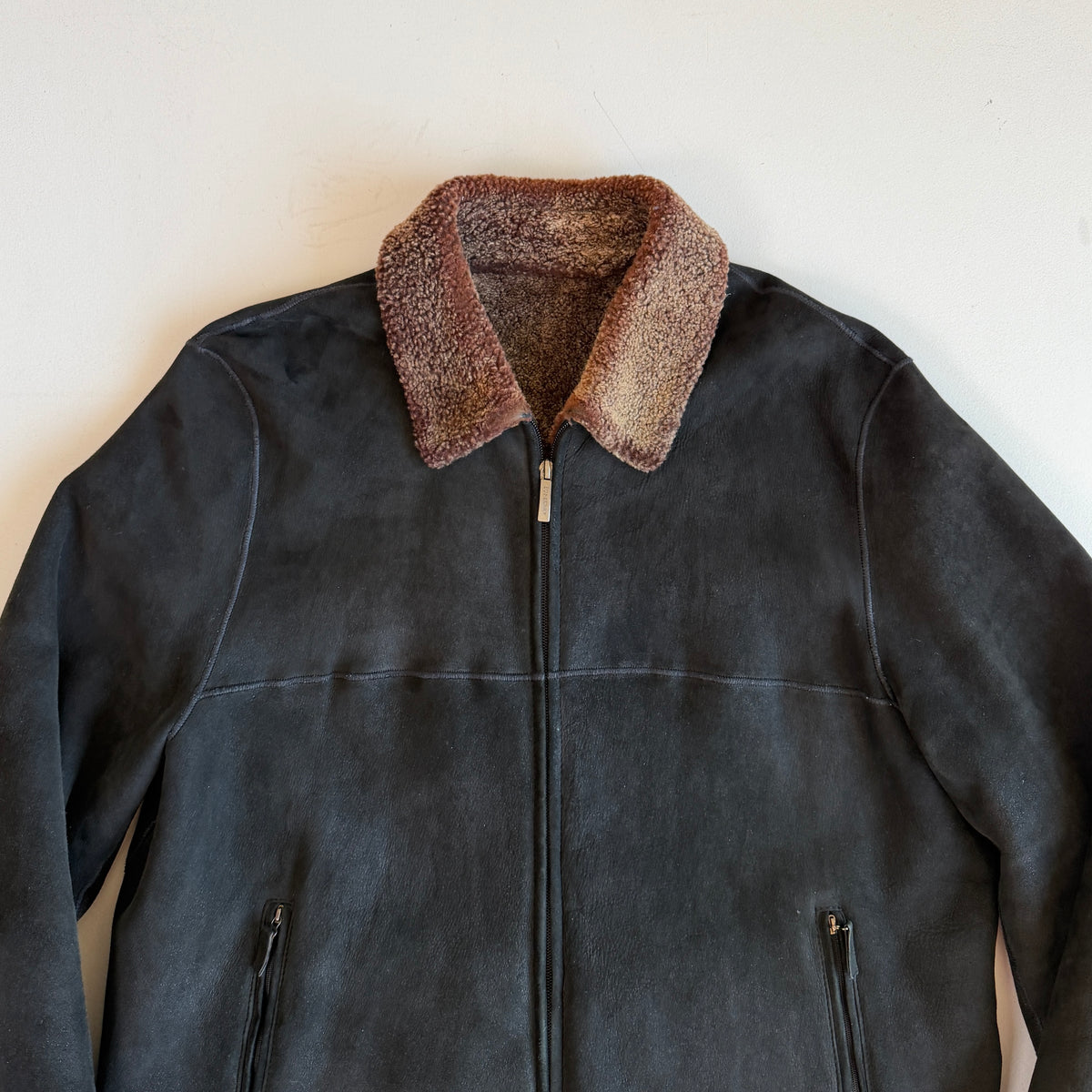 Burberry London (52) Lamb Shearling Suede Leather Black/Bronze Jacket