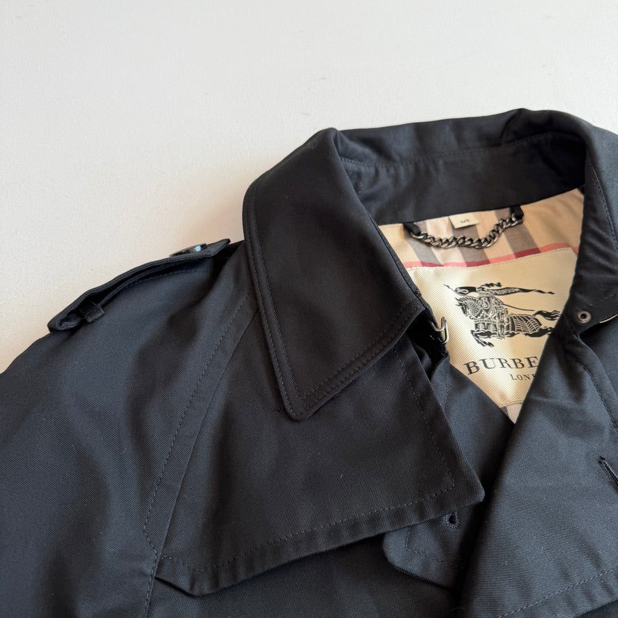 Burberry (54R) Black Poly/Cotton Gabardine Trench Coat