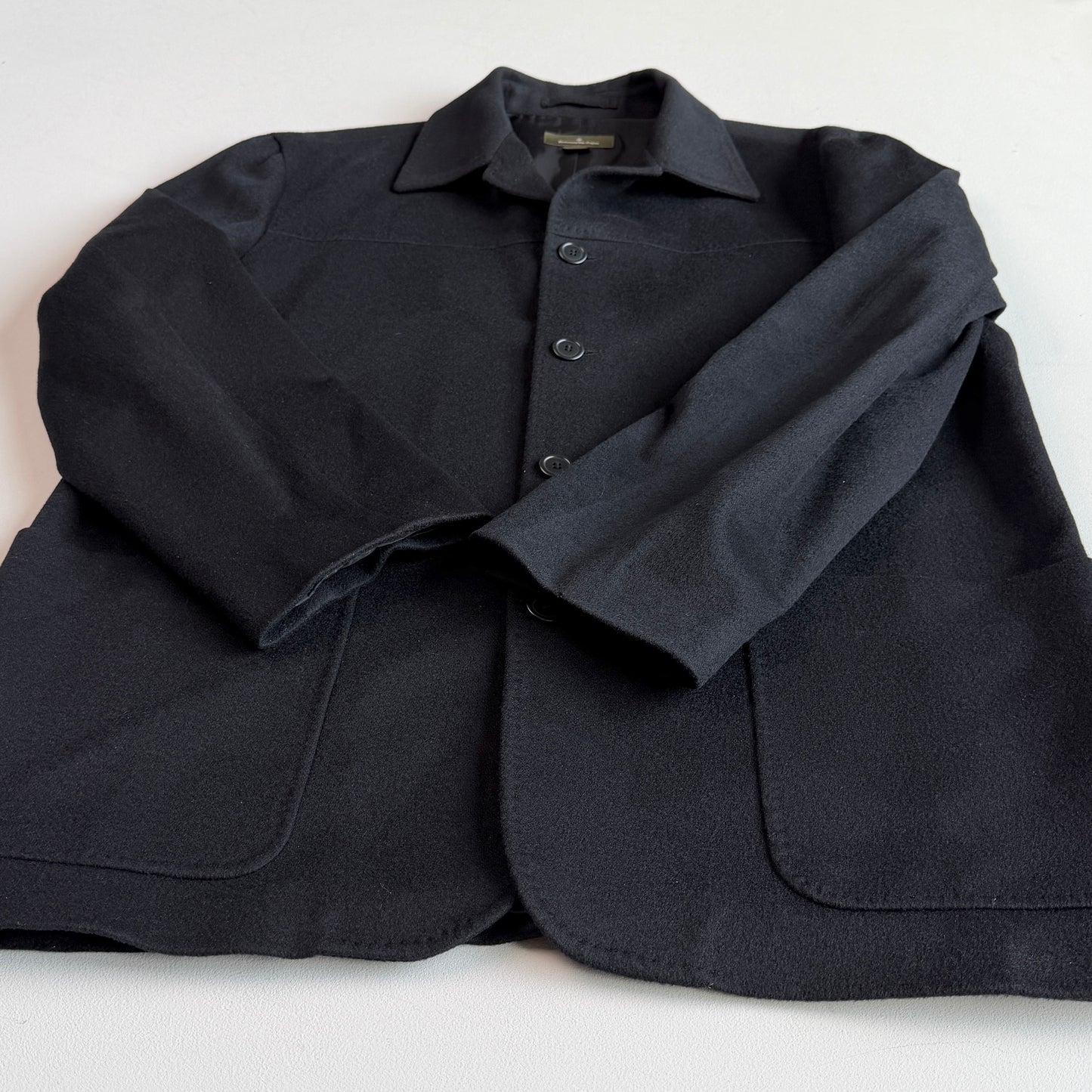 Ermenegildo Zegna (52IT / L) 100% Cashmere Flannel Black Car Coat