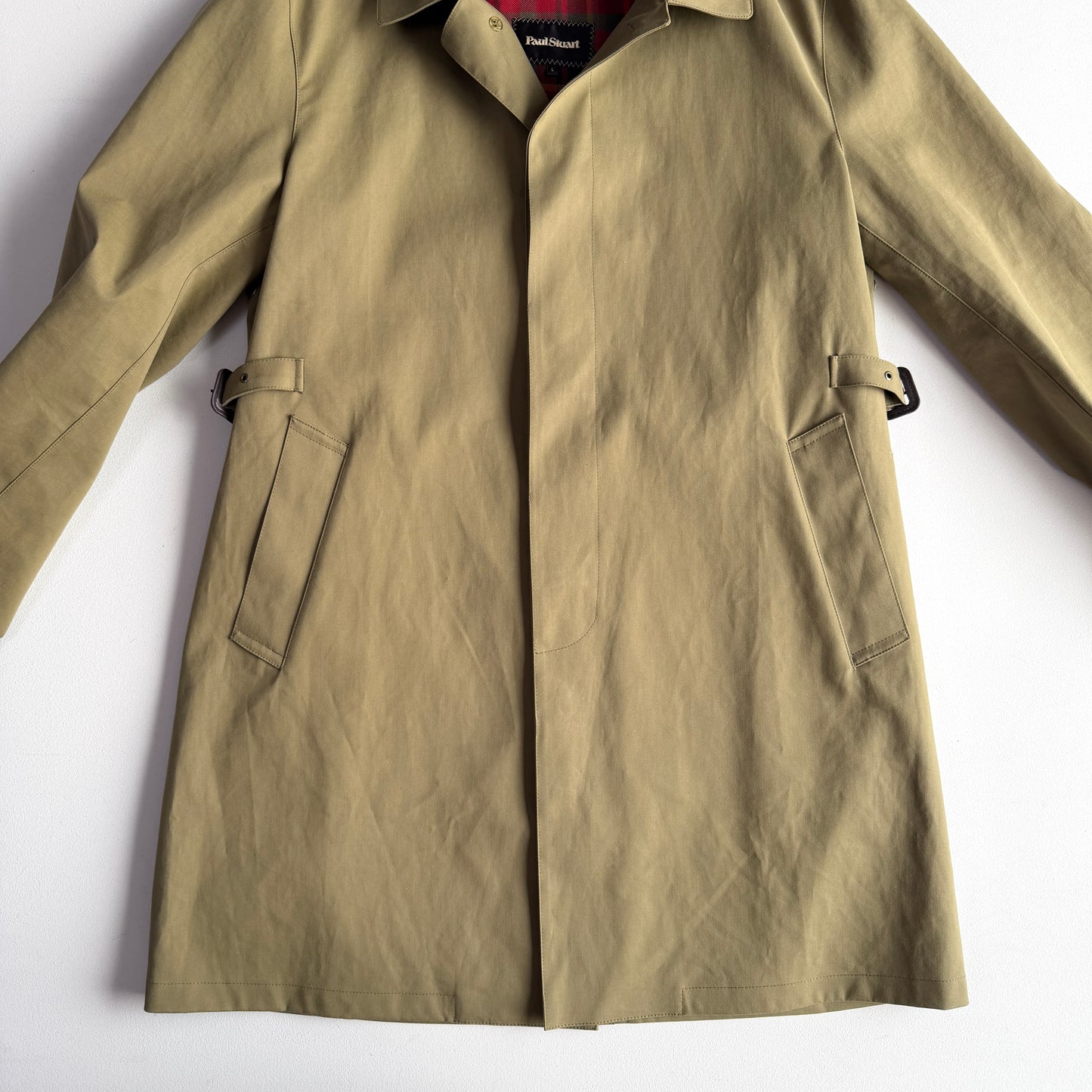 Paul Stuart (L / 42L) Cotton Side-Tab Olive/Khaki Rain Mac Coat