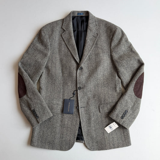 NWT Polo Ralph Lauren (L) Tweed Herringbone Wool Suede Patch Sport Coat