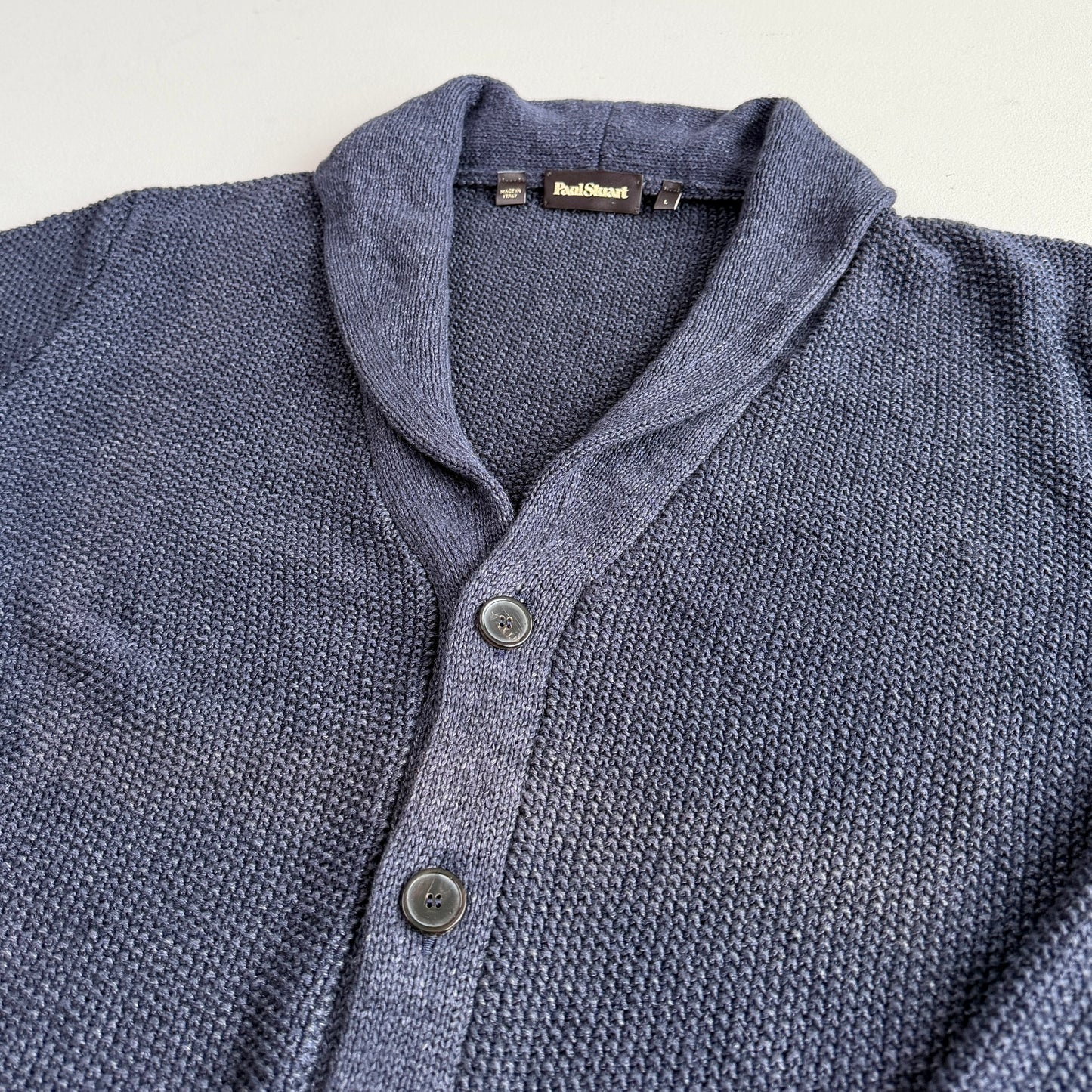 Paul Stuart (L) 100% Linen Indigo Dyed Knit Cardigan Sweater