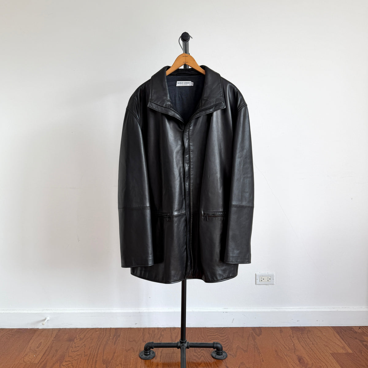 Giorgio Armani (42 /44) Black Glove Soft Lambskin Leather Coat