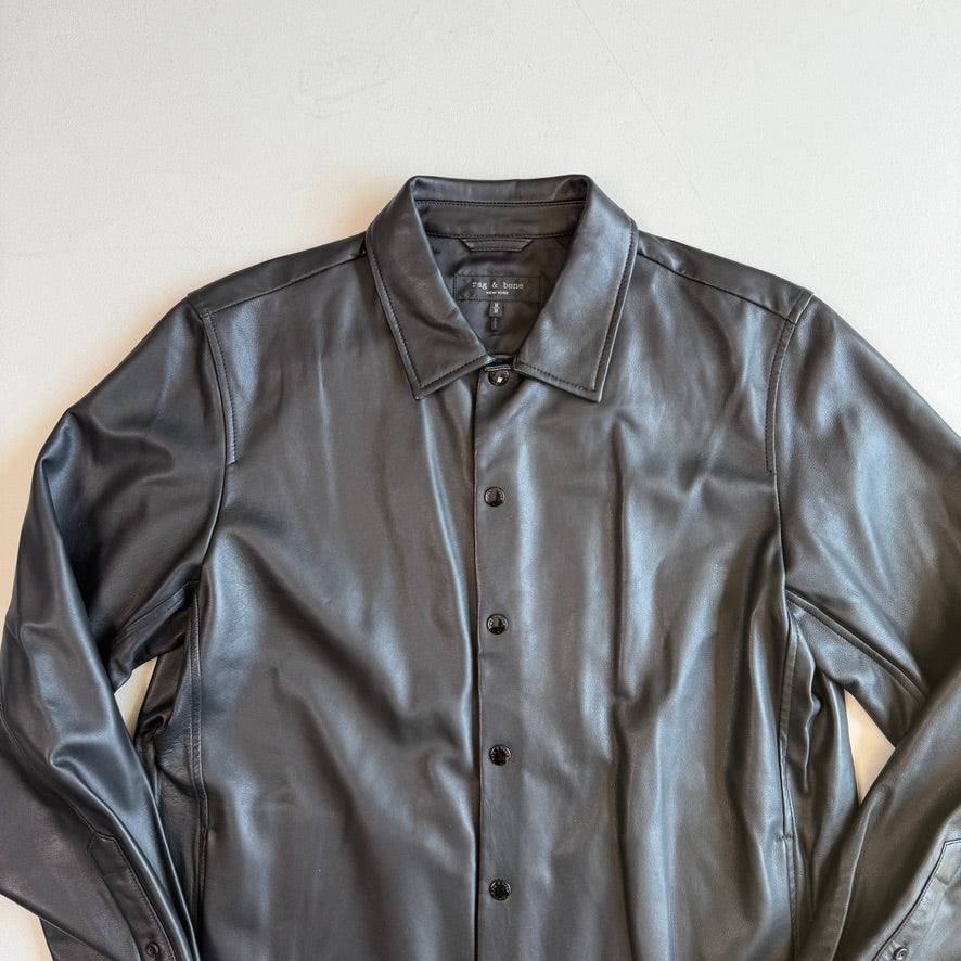 rag & bone (M) Glove-Soft Lamb Leather Snap Black Overshirt Jacket