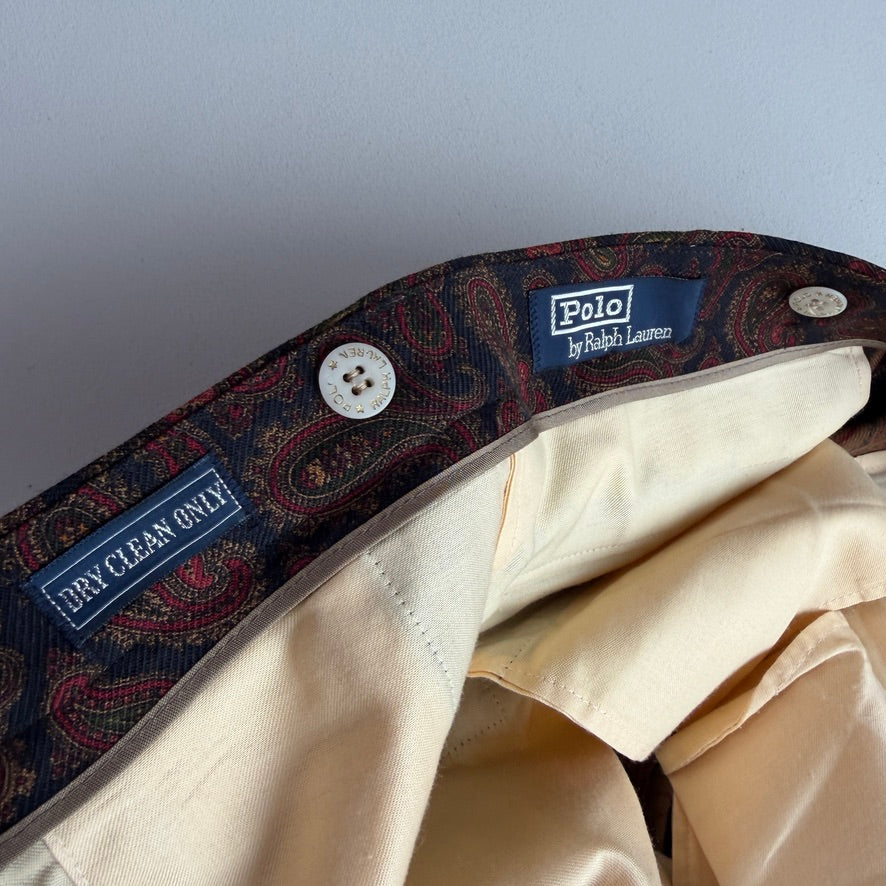 VNTG Polo Ralph Lauren (33/34 x 33) Wool Paisley Pleated Pants